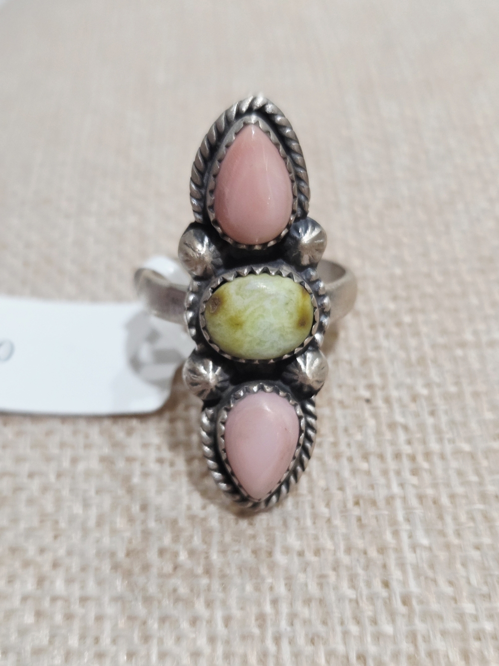 Sterling Silver Pink Conch & Palomino Teardrop Stone Ring
